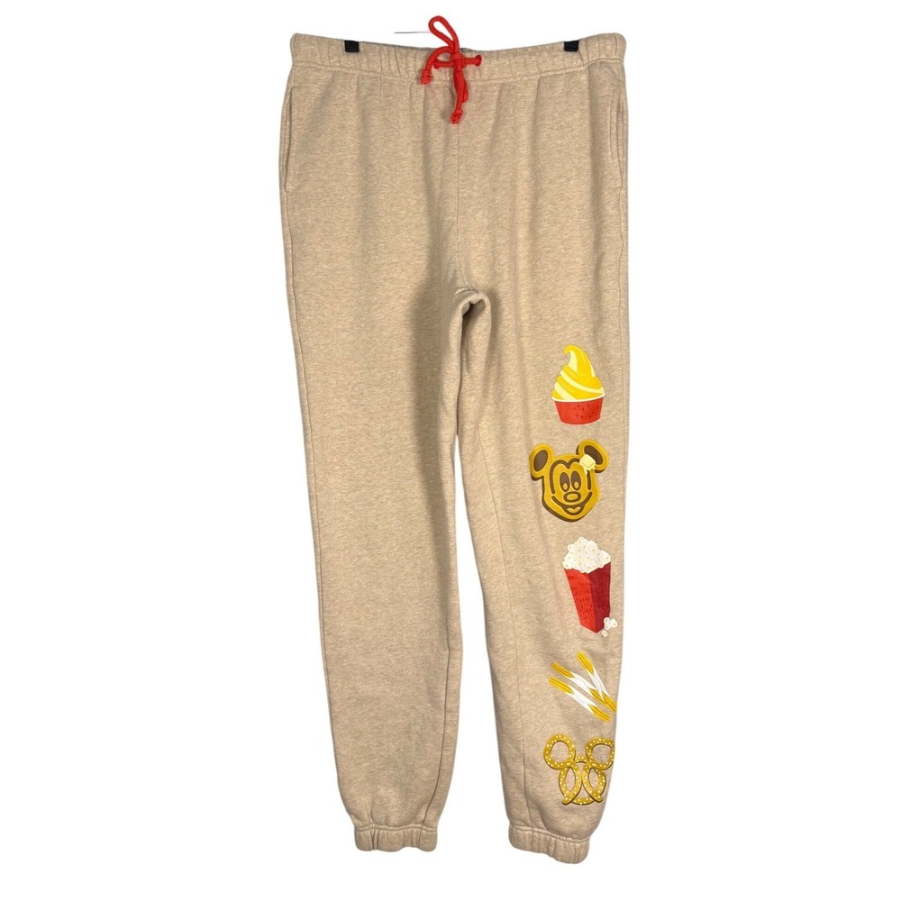 Disney Parks Snacks Jogger Sweatpants Medium Beige Mickey Pretzel Popcorn Size M